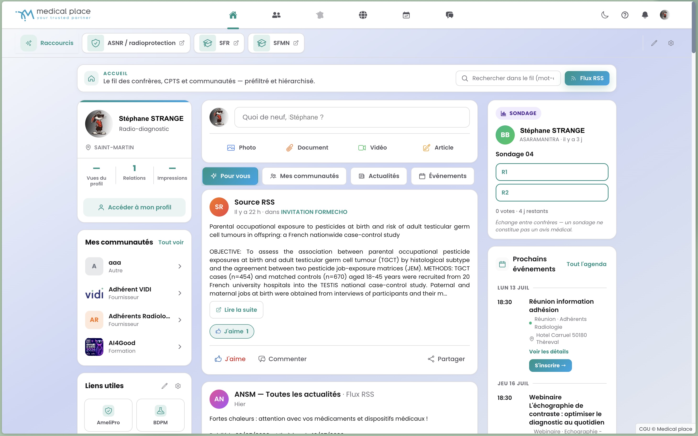 Medical Place — écran d'accueil de l'application